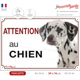 Dalmatien avec des taches noires, plaque portail "Attention au Chien" photo, résiste dehors, idée cadeau