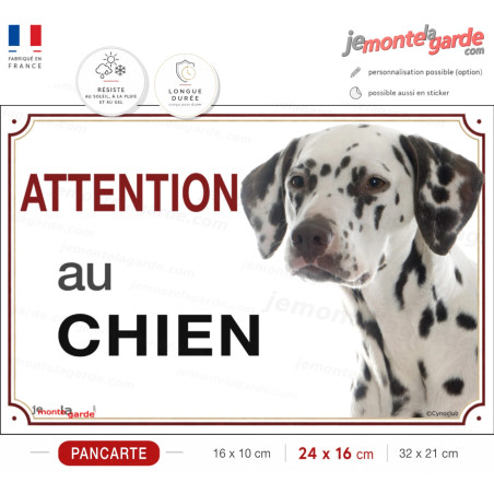 Dalmatien avec des taches noires, plaque portail "Attention au Chien" photo, résiste dehors, idée cadeau