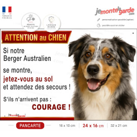 Pancarte Berger Australien bleu merle "S'ils n'arrivent pas : COURAGE !" résistante dehors, fabriquée en France