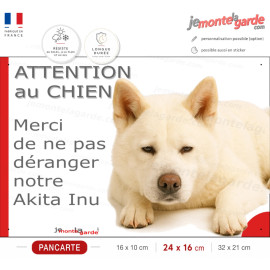 Plaque portail humour extérieure "Attention au Chien, Merci de ne pas déranger notre Akita Inu tout blanc" Photo drôle fatigué
