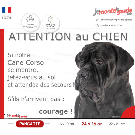 Cane Corso noir, plaque humour" Attention au Chien, Jetez Vous au Sol" 3 Tailles Cane Corso noir, plaque humour" Attention au Chien, Jetez Vous au Sol" 3 Tailles