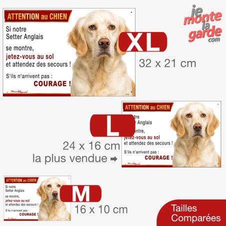 Setter Anglais lemon, plaque humour "Attention au Chien, Jetez Vous au Sol" 3 Tailles