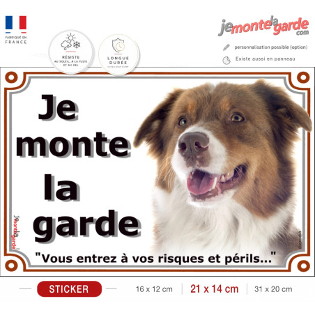 Berger Australien, autocollant photo "Je Monte la Garde, risques périls" 3 Tailles