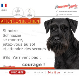 Pancarte Schnauzer noir "jetez-vous au sol et attendez des secours!" résistante dehors et fabriquée en France, idée cadeau