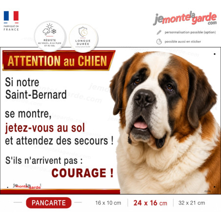 Pancarte Saint-Bernard tricolore "jetez-vous au sol et attendez des secours !" résistante dehors et fabriquée en France