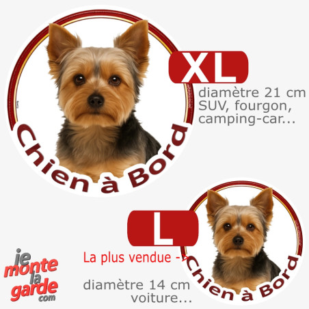 Yorkshire Terrier, sticker rond voiture "Chien à Bord" 2 Tailles