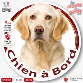 Sticker rond Setter Anglais lemon belton "Chien à Bord" résistant dehors et fabriqué en France pour voiture