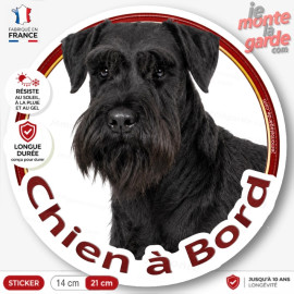 Sticker rond Schnauzer noir "Chien à Bord" résistant dehors et fabriqué en France pour voiture
