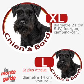 Schnauzer noir, sticker rond voiture "Chien à Bord" 2 Tailles