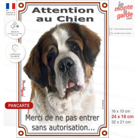 Saint-Bernard, Plaque Portail "Attention au Chien, pas sans autorisation" verticale, pancarte photo St-Bernard