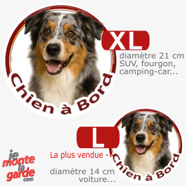 Berger Australien bleu merle, sticker rond voiture "Chien à Bord" 2 Tailles