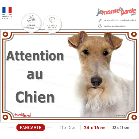 Fox Terrier poils durs Tête, pancarte portail "Attention au Chien" Fox photo toiletté épilé, résiste dehors, idée cadeau