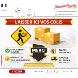 Sticker "Laisser ici vos colis" résiste dehors, fabriqué en France pour guider les livreurs