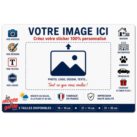 Sticker personnalisé avec votre image, résiste dehors, fabriqué en France