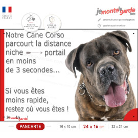 Cane Corso bringé, Plaque Portail humour Attention au chien "parcourt distance portail 3 secondes" photo