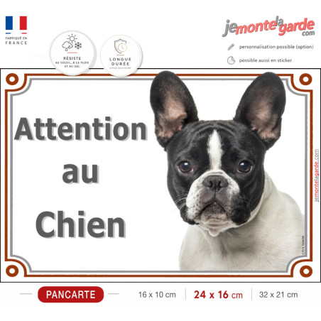 Bouledogue Français Caille, Pancarte portail "Attention au Chien" bulldog photo, résiste dehors, il idée cadeau