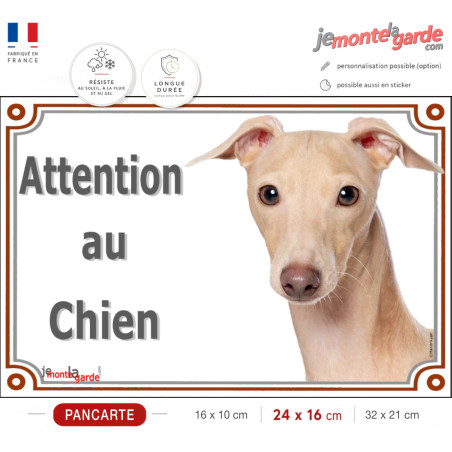 Petit Lévrier Italien fauve, sable beige, plaque portail "Attention au Chien" photo, résiste dehors, idée cadeau