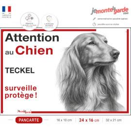 Pancarte Teckel à poil long "surveille protège !" résiste dehors