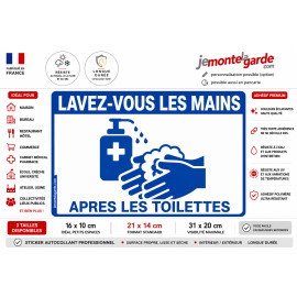 Sticker hygiène "Lavez-vous les mains après les toilettes" fabriqué en France, résiste dehors