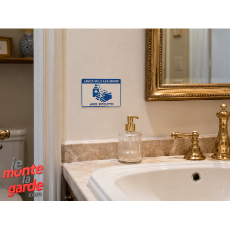 Sticker "Lavez-vous les mains après les toilettes" - Signalétique hygiène, installation dans les WC