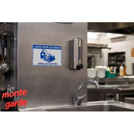 Sticker "Lavez-vous les mains après les toilettes" - Signalétique hygiène, installation cuisine Restaurant
