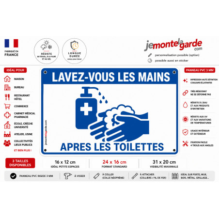 Pancarte "Lavez-vous les mains après les toilettes" résiste dehors fabriquée en France