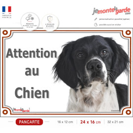 Epagneul Breton noir et blanc Tête, plaque portail "Attention au Chien" photo, résiste pluie soleil gel, idée cadeau