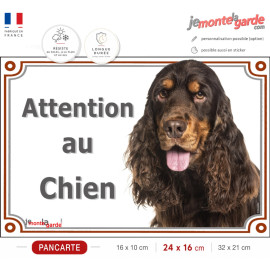Cocker Anglais Spaniel marron chocolat et feu, plaque portail "Attention au Chien" photo, résiste dehors, fabriqué en France