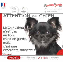 plaque portail humour "Attention au Chien, notre Chihuahua tout noir à poils longs garde est une sonnette" photo, résiste dehors