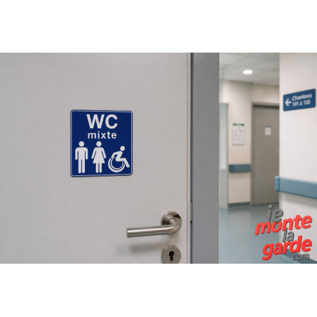 Sticker WC mixte PMR, homme, femme, handicapés pour porte, Photo dans toilette hôpital
