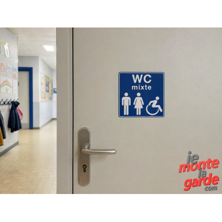 Sticker WC mixte PMR, homme, femme, handicapés pour porte, Photo dans toilette école lycée collège