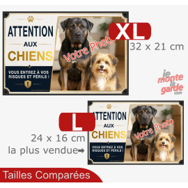 Photo Personnalisable, plaque portail pluriel "Attention aux Chiens, Risques et Périls" RIVOLI, 2 Tailles