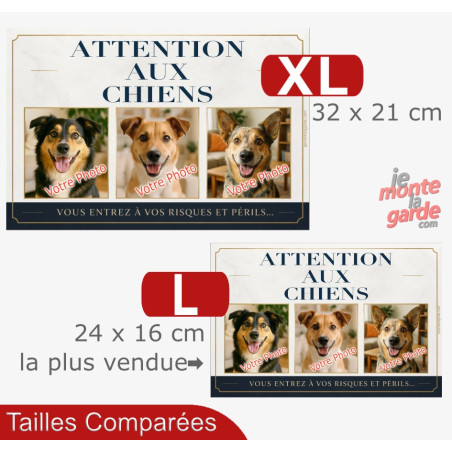 3 Photos Personnalisables, plaque portail PLURIEL "Attention aux Chiens, risques et périls"