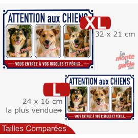 3 Photos Personnalisables, plaque portail PLURIEL "Attention aux Chiens, risques et périls"