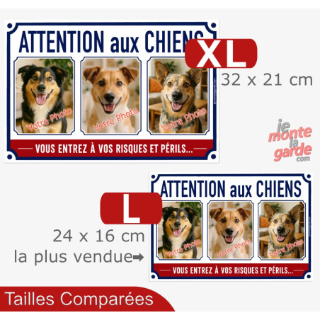3 Photos Personnalisables, plaque portail PLURIEL "Attention aux Chiens, risques et périls"