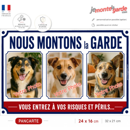 3 Photos personnalisables, plaque pluriel "nous Montons la Garde, risques et périls" look plaque de rue, résiste dehors