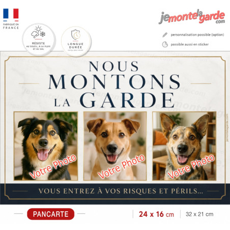 3 Photos personnalisables, plaque pluriel "nous Montons la Garde, risques et périls" look plaque de rue, résiste dehors