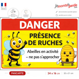 Pancarte éducative "Danger présence de ruches", résiste dehors, fabriquée en France