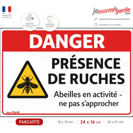 Pancarte Danger présence de ruches abeilles en activité apiculteur miellerie ferme pédagogique exploitation agricole