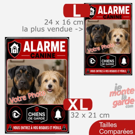 Pancarte humoristique personnalisée PLURIEL "Alarme canine" résiste dehors, 2 Tailles
