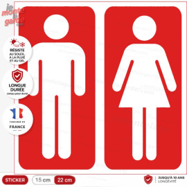 Sticker WC rouge Homme Femme découpable signalétique toilettes professionnelles