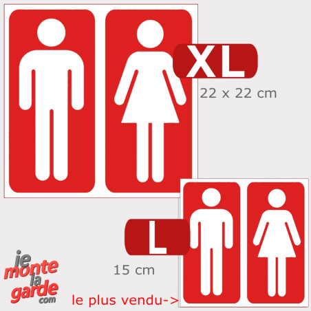 Sticker WC Homme Femme ROUGE découpable toilettes mixtes ou séparées, résiste dehors, 2 Tailles D