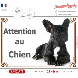 Bouledogue Français noir bringé, plaque portail "Attention au Chien" photo, résiste dehors, fabriqué en France, idée cadeau