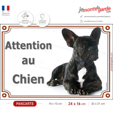 Bouledogue Français noir bringé, plaque portail "Attention au Chien" 3 Tailles