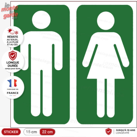 Sticker WC vert découpable Homme Femme pour toilettes mixtes ou séparées