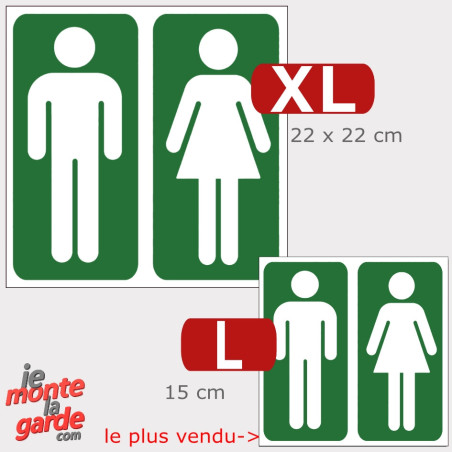 Sticker WC Homme Femme VERT découpable toilettes mixtes ou séparées, résiste dehors, 2 Tailles