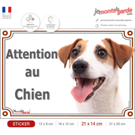 Jack Russell fauve, autocollant photo "Attention au Chien" 4 Tailles Jack Russell fauve, autocollant photo "Attention au Chien" 4 Tailles