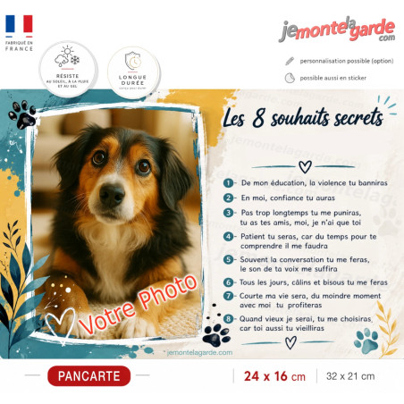 Photo Personnalisable, plaque "les 8 Souhaits Secrets" résiste dehors, 2 Tailles