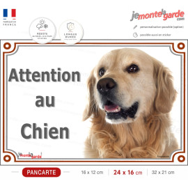 Golden Retriever tête, plaque portail "Attention au Chien" photo entrée rue race porte, résiste dehors, fabriqué en France