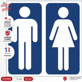 Sticker WC bleu découpable Homme Femme signalétique sanitaire professionnelle établissements public fabrication française